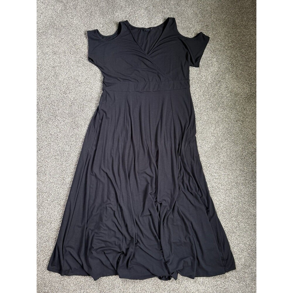 Torrid Sz 2 Black Maxi Dress Cold Shoulder Whimsigoth V Neck Stretch Knit